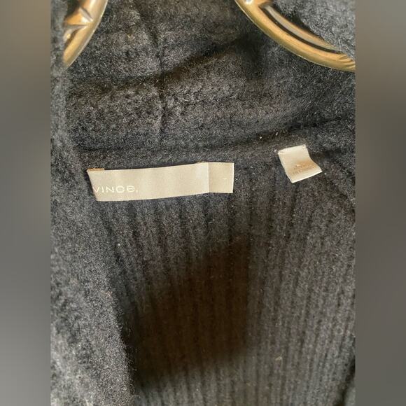 Vince. Black Ribbed Open-Front Wool Cardigan – Women's Size L - Picture 6 of 7